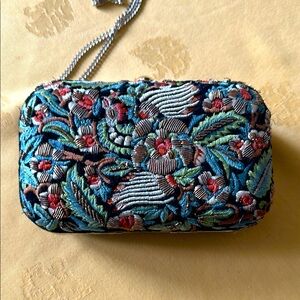 Blue and Green Floral Clutch with Whimsical Design